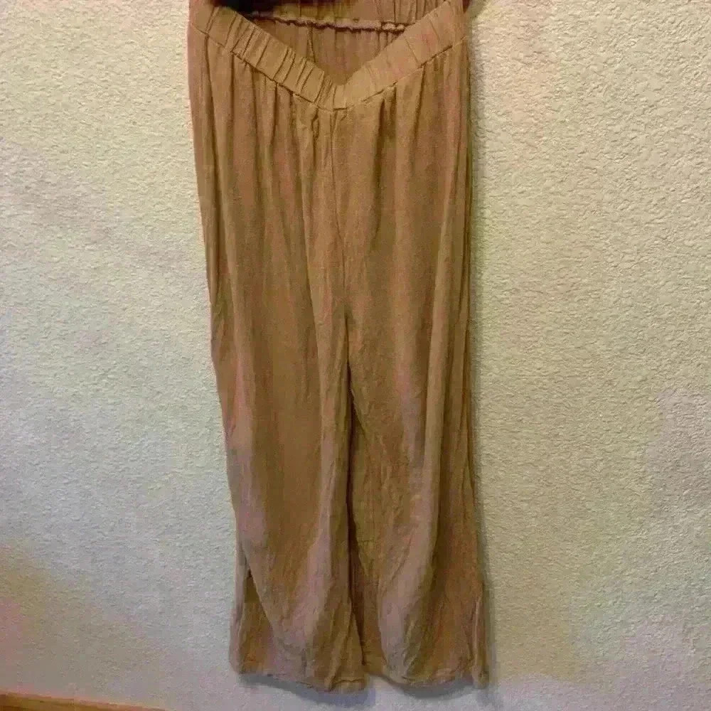 Tan Hyfve linen blend jumpsuit sz M basic closet staple linen vacation beach - Picture 3 of 9